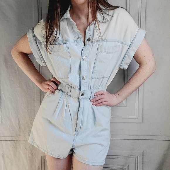 Zara Denim Button Utilitarian Romper - Picture 3 of 9
